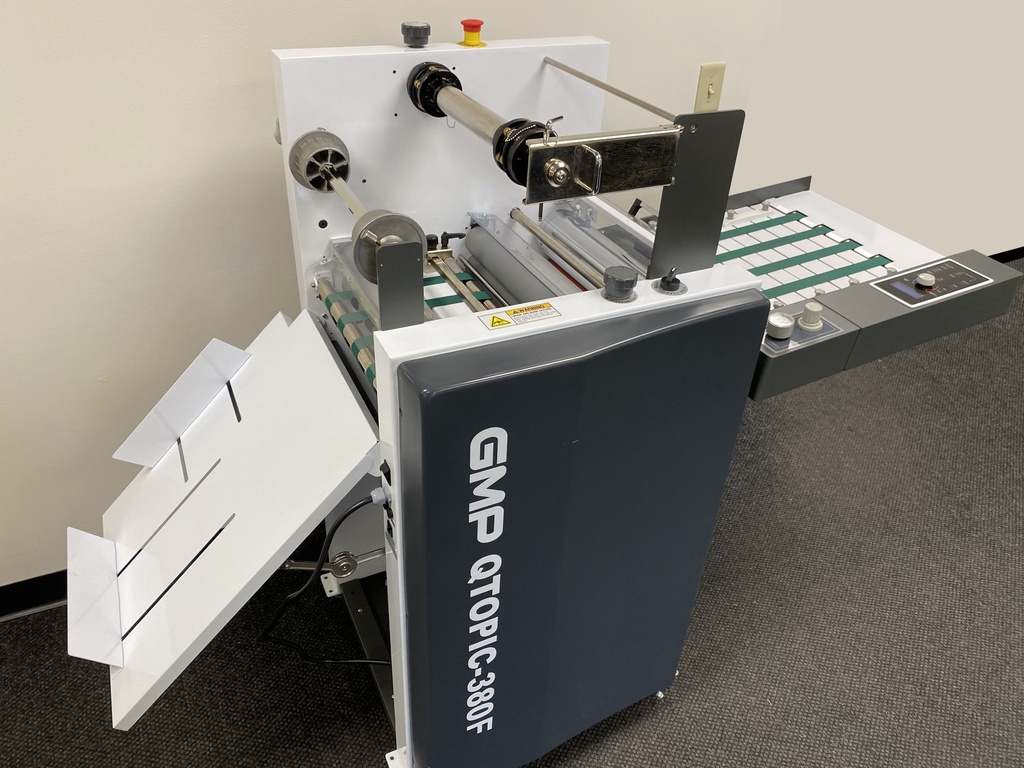 Used - QTopic 380F Single Sided Laminator/Sleeker with Foldable Feed Table