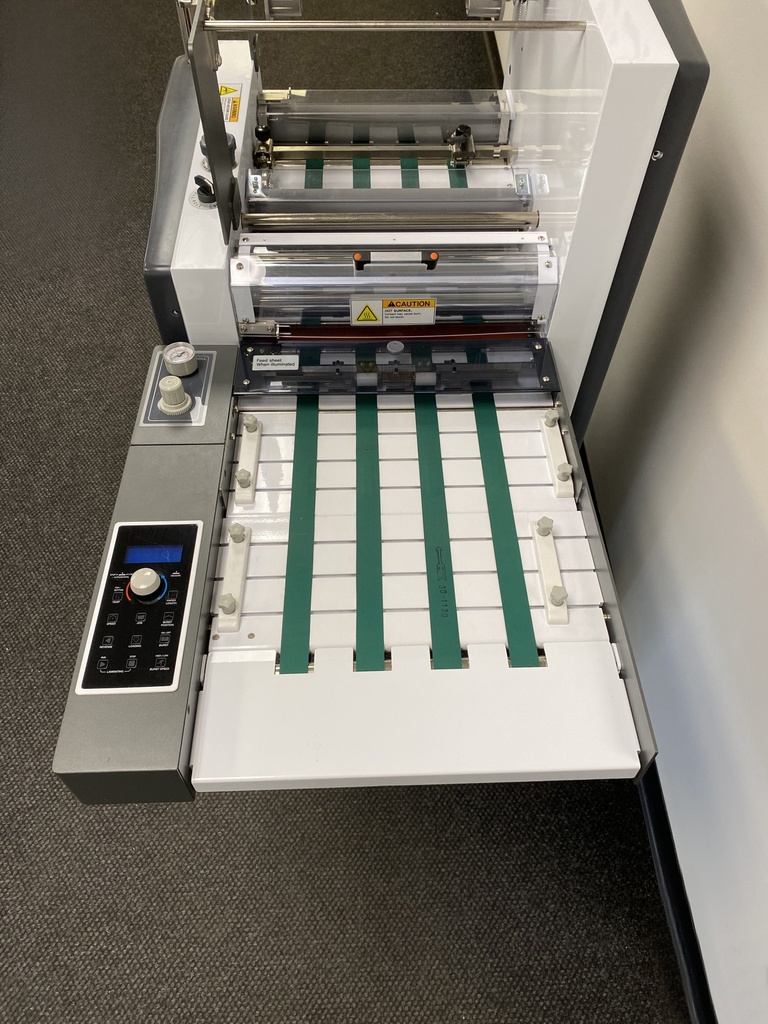 Used - QTopic 380F Single Sided Laminator/Sleeker with Foldable Feed Table