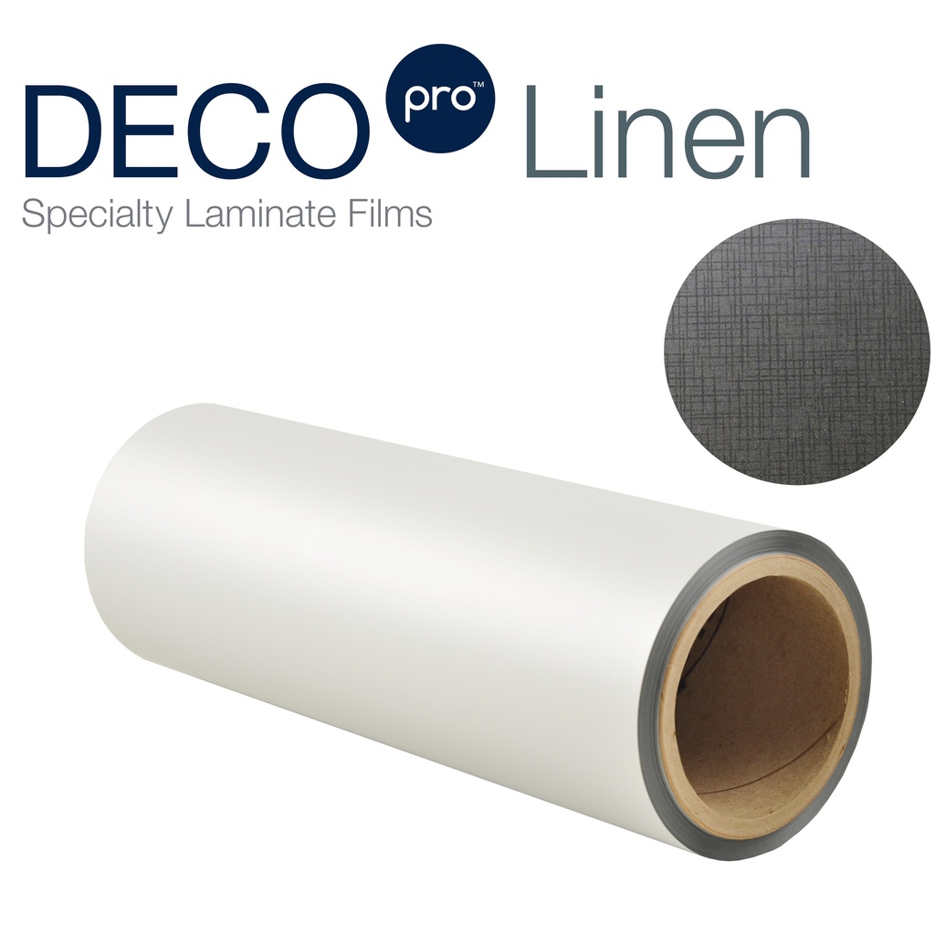 1.5 mil DECOpro Linen 25'' x 500' x 1" Core A/I Laminate Film